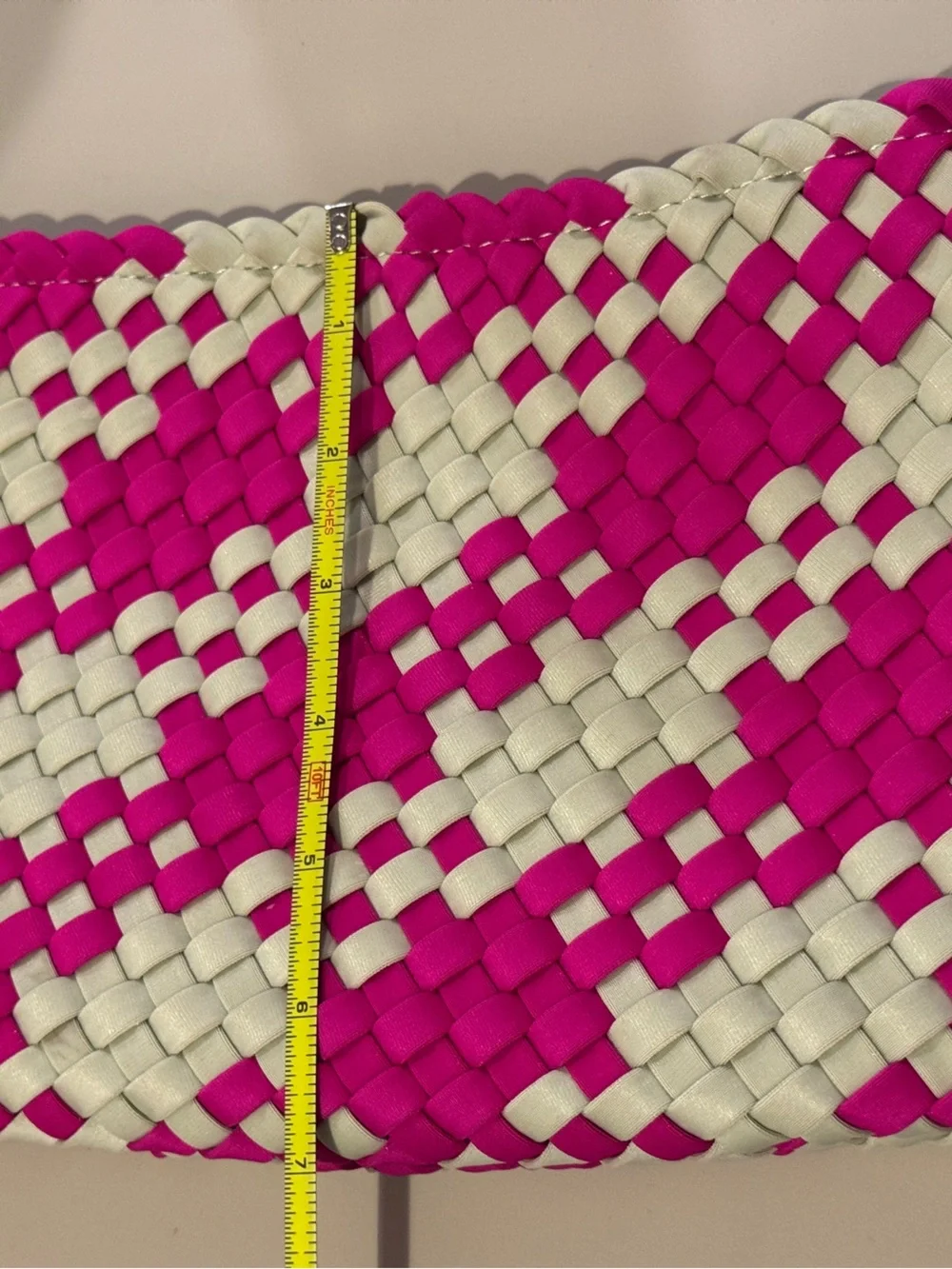 Naghedi St. Barths Hibiscus Large Plaid Tote Handwoven Neoprene Zip Pouch $350.0 - Picture 10 of 13